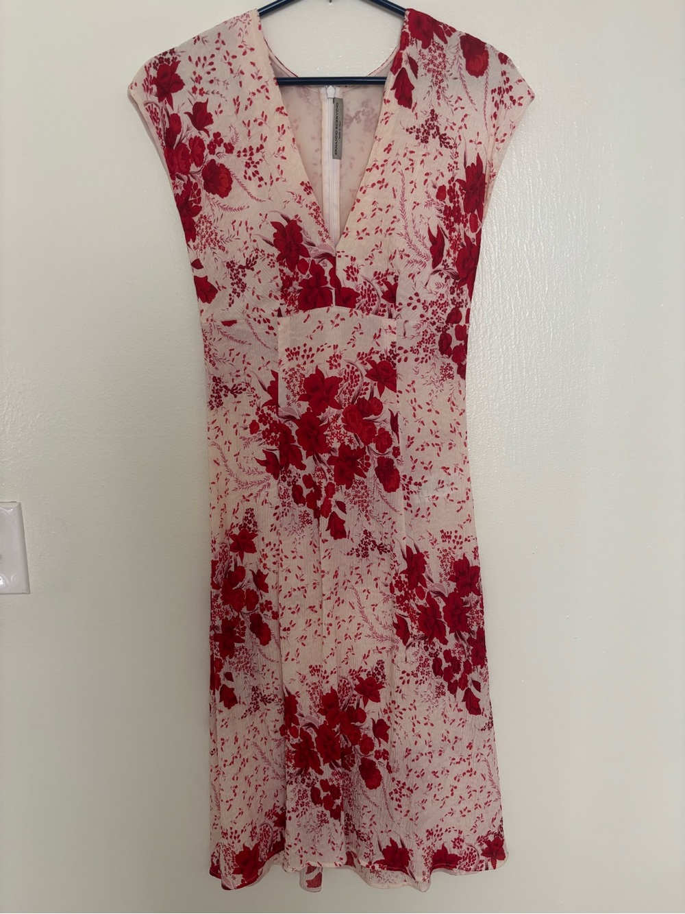 ERMANNO SCERVINO Silk Floral Midi Dress in Cream and Red